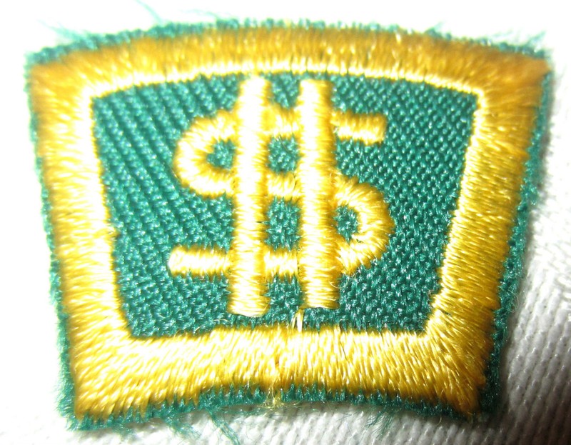 Vintage Uniform Patch Boy Scout Bsa Rocker Bar Award Gold Green Money $$$ Sign