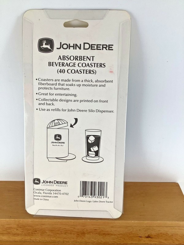 NEW SEALED John Deere Absorbent Beverage Coasters 40Pk Refill for Silo Dispenser gallery