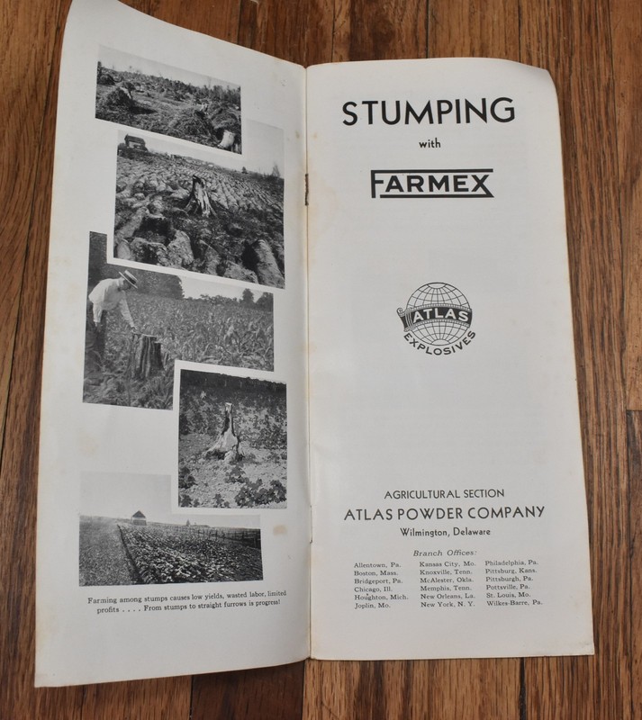 Vintage Atlas Powder Company Stumping with Farmex Farming Sales Brochure gallery