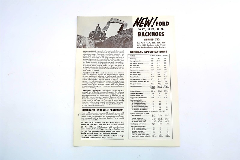 Vintage 1959 Ford Backhoes Series 713 Dealer Brochure
