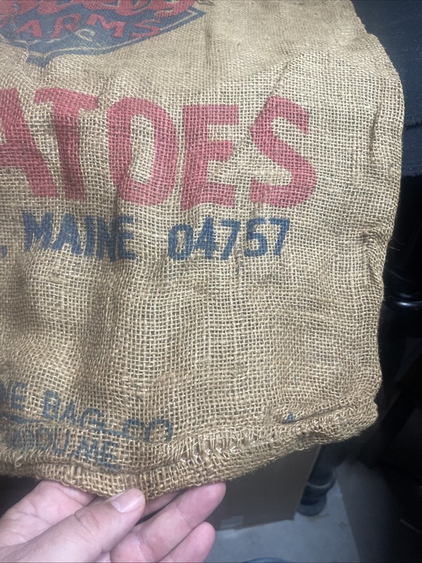 Vintage Maine Lovely Farms Burlap Potato Sack 100lb ~ 21” x 36” Americana gallery