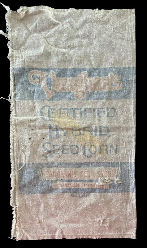 Vtg Vaughan’s Feed Store Hybrid Seed Corn Sack Bag Ear Of Corn Chicago Illinois