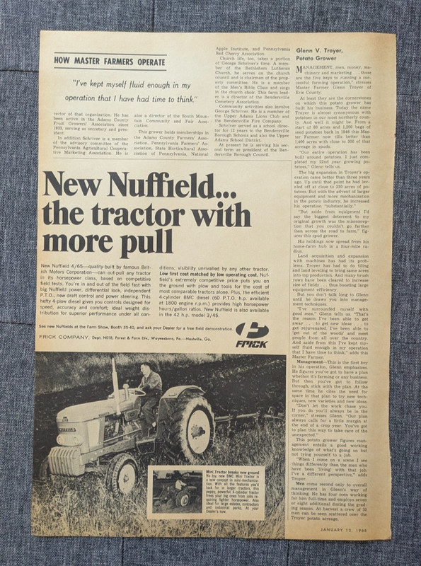 Frick Nuffield 4/65 Tractor Vintage 1968 Advertising
