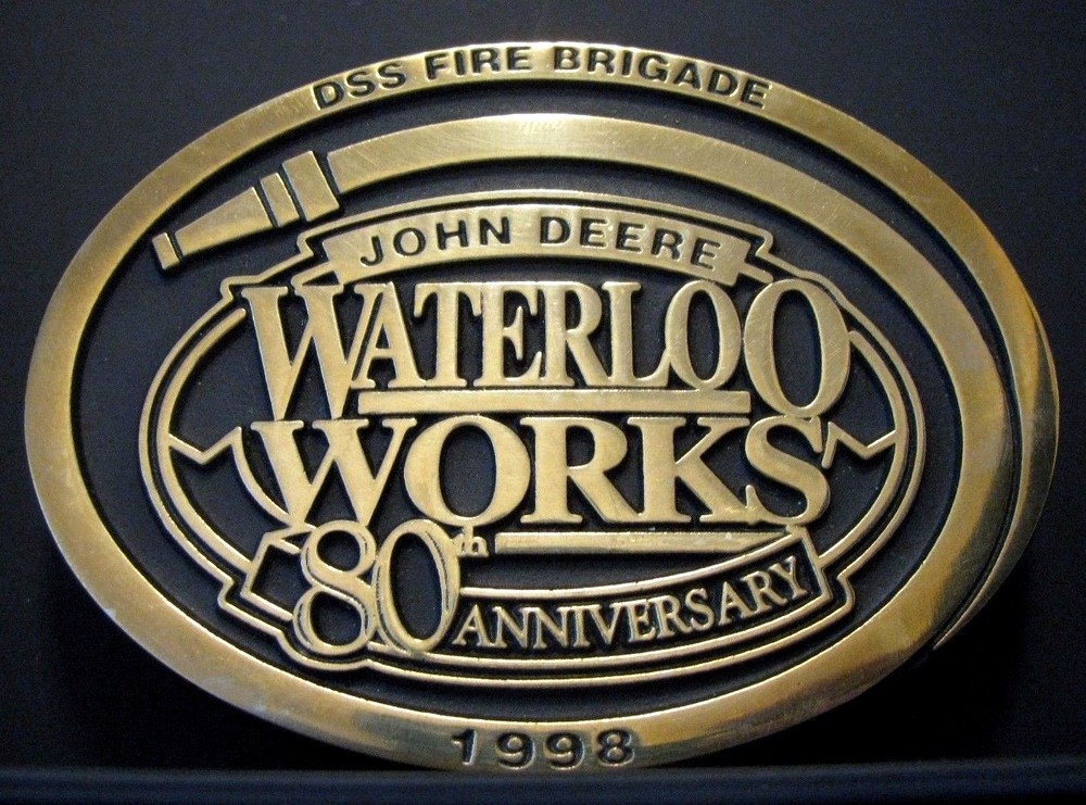 John Deere Waterloo Works DSS FIRE BRIGADE 80th Anniversary Belt Buckle 1998 jd