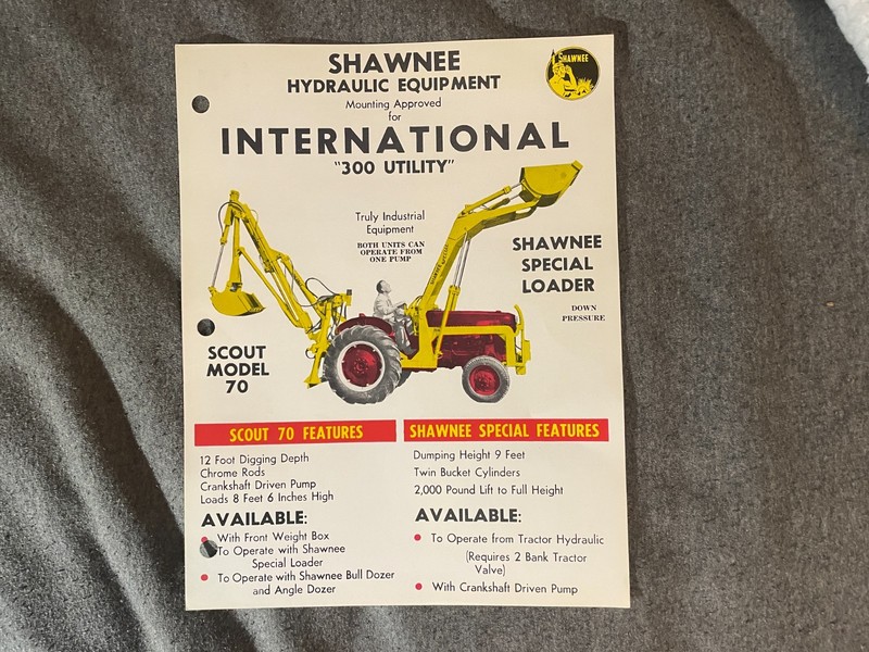 1950’s Shawnee International 300 Utility Loader Tractor Brochure Vintage