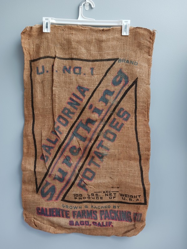 Vintage Sure Thing Potato Burlap Sack Caliente Farms 100 Lb Saco California USA