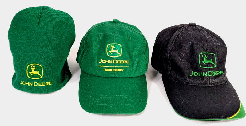 John Deere Caps Lot of 3 Hats Beanie Trucker Baseball Green Black Collectible
