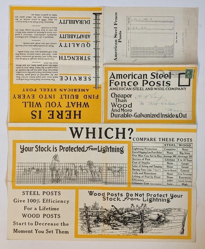 VINTAGE ADVERTISMENT BROCHURE, AMERICAN STEEL FENCE POSTS w ILLUSTRATED POSTER gallery