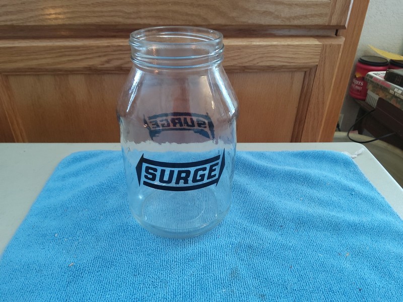 RARE VINTAGE SURGE QUART GLASS JAR MILKING DAIRY ADVERTISING