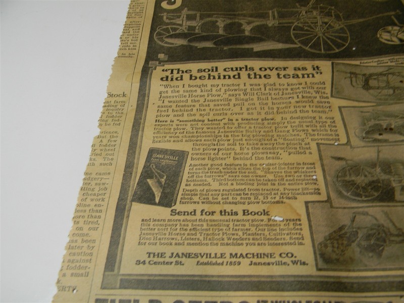 Vintage 1917 Janseville Machine Co. Tractor Plow Man Cave 1910's Print Ad 5A11 gallery