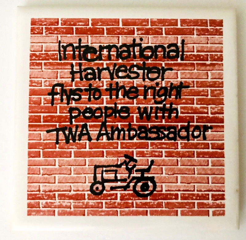 Vtg International Harvester TWA Airlines Ambassadors Club Tile Coaster Combo Ad