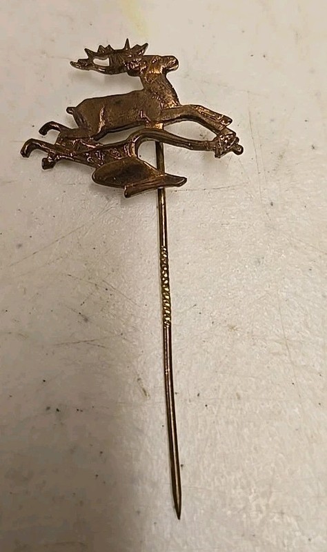Antique 2.5″ Brass John Deere Advertisind Deer Leaping Plow Stick Pin
