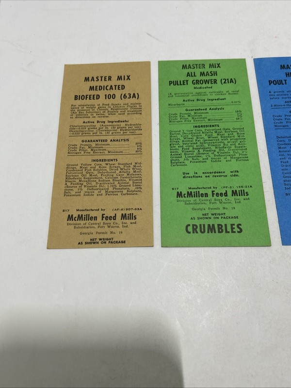 1950’s Master Mix Chicken Feed Bag Labels Lot Of 5 gallery