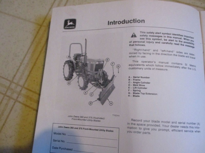 John Deere 365 375 Front Mounted Utility Blades Operators Manual gallery
