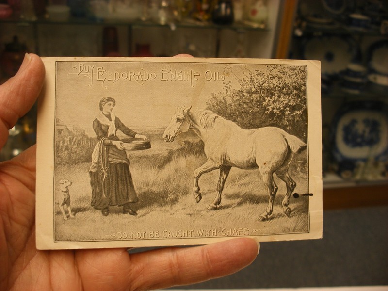 Vtg Farming Equipment Trade Card – Eldorado Engine Oil Consolidated Peoria IL