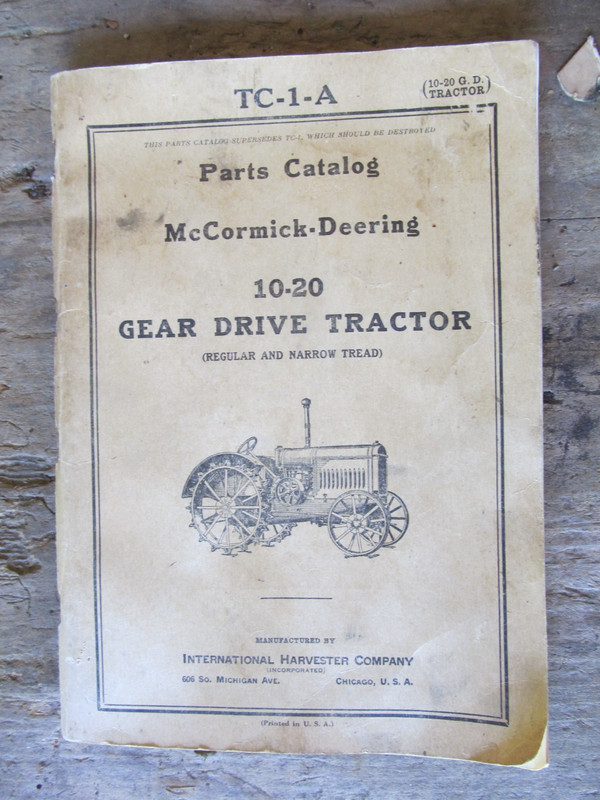 1929 MCCORMICK DEERING IH 10-20 HP GEAR DRIVE FARM TRACTOR PARTS CATALOG