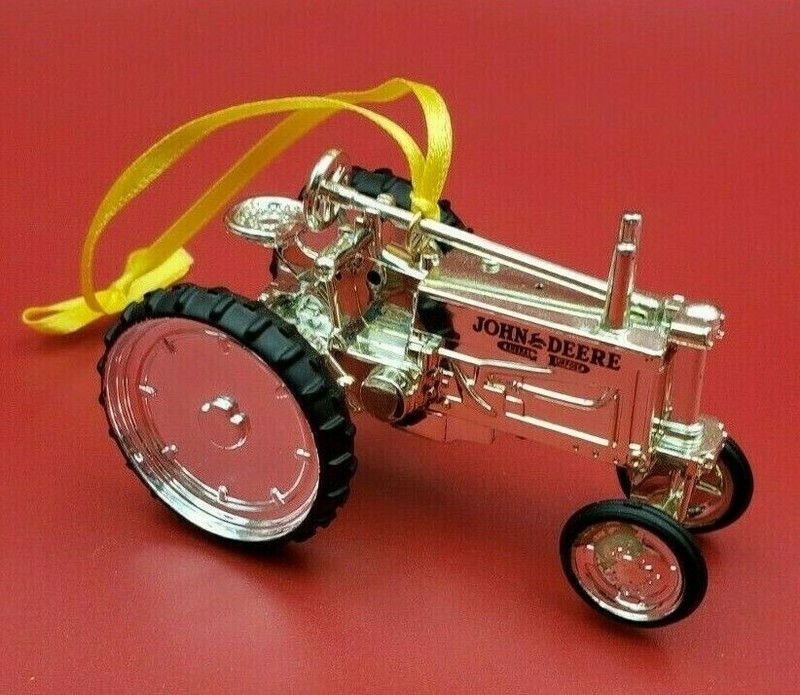 Set of 6 John Deere “B” Tractor Christmas Ornaments Silver Series Original Box