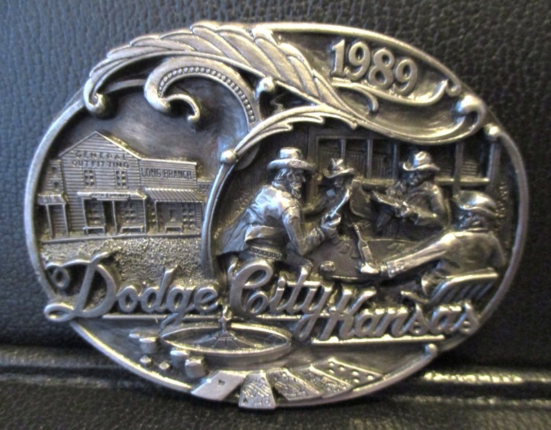 Dodge City Kansas 1989 Gambling Pewter Belt Buckle Cowboys Soldiers 3rd Series