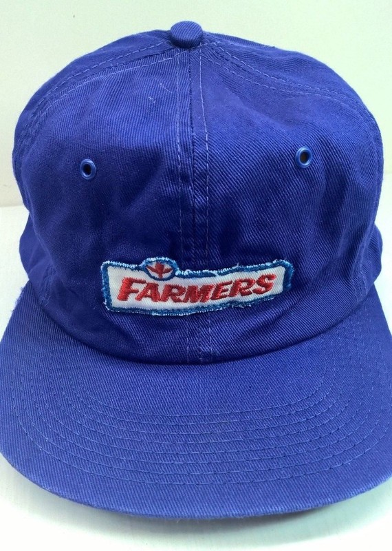 Vintage Farmers logo Hat Cap blue snapback farmer Ag seed feed