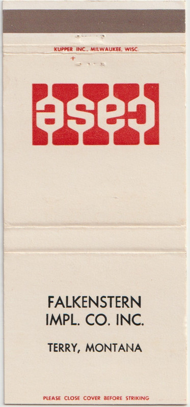 Falkenstern Implement Co. TERRY, MONTANA Front Strike 30-Stick Matchbook Cover