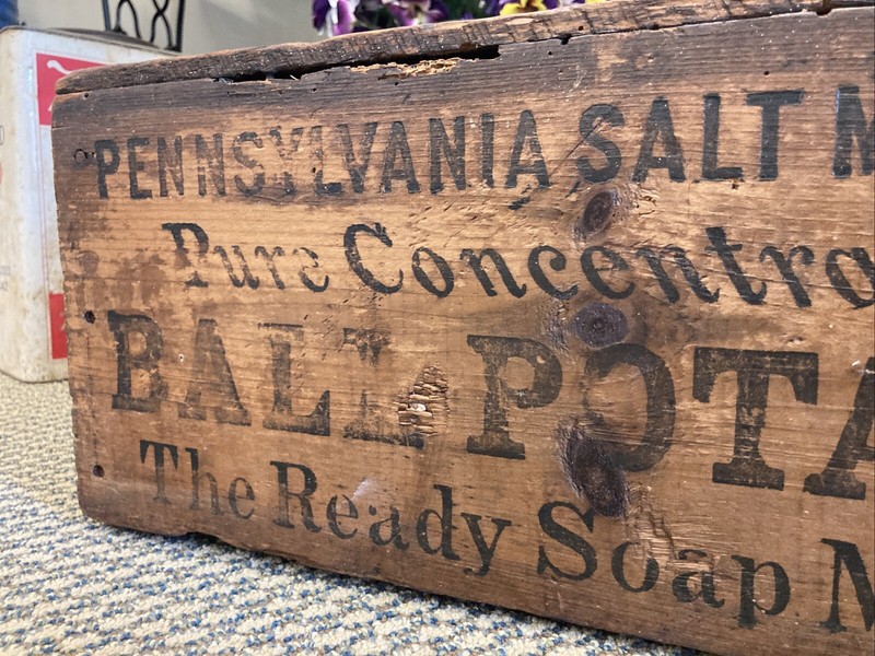 Vintage Wooden Crate Pennsylvania Salt Mfg. Philadelphia PA Ball Potash Soap Box gallery