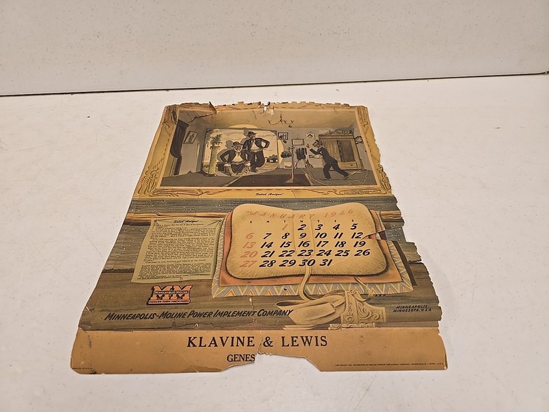Vintage Minneapolis-Moline Klavine & Lewis Geneseo IL Advertising 1946 Calendar