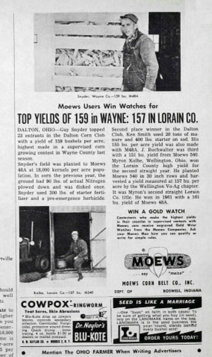 Original 1963 Moews Seed Ad features Myron Kolbe of Lorain County Ohio