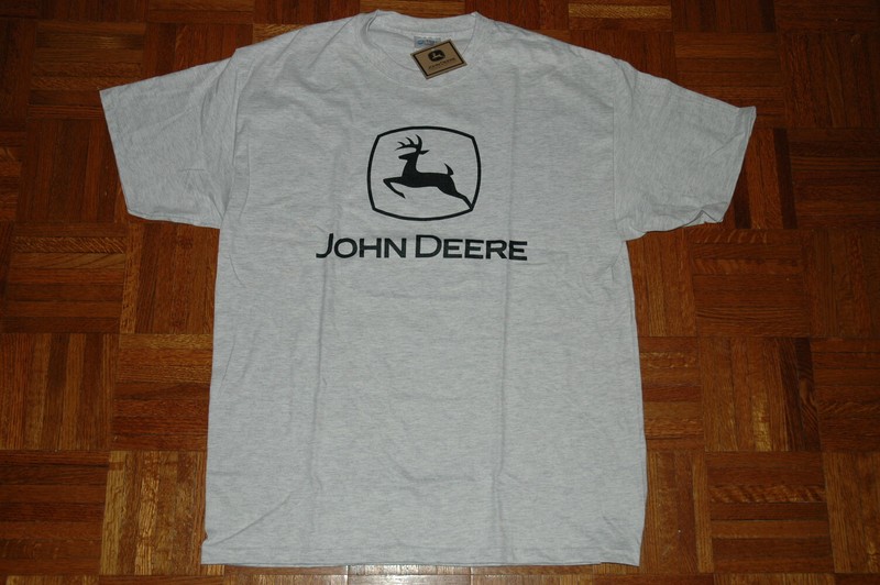 NOS JOHN DEERE Cotton Logo T-SHIRT Tractor Farm Deer NWT Grey ADULT LARGE