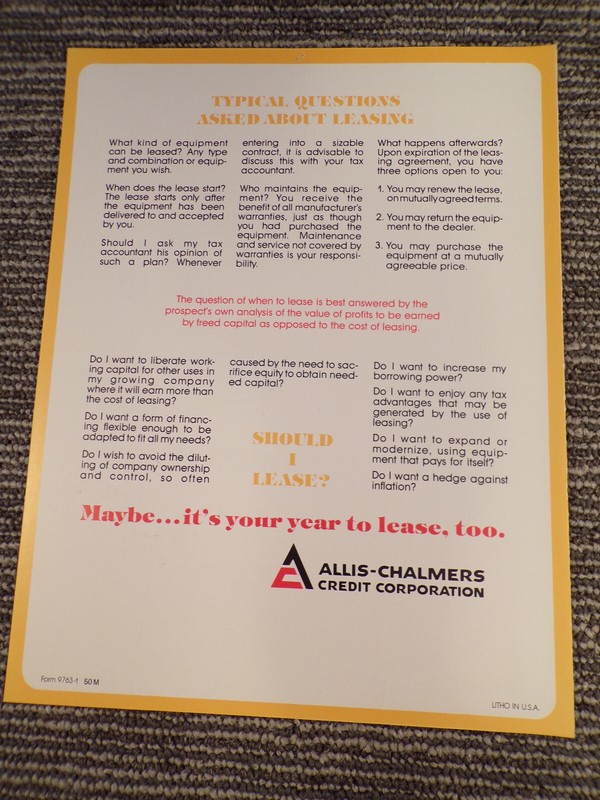 Allis Chalmers Equipment Leasing Program Sales Brochure gallery