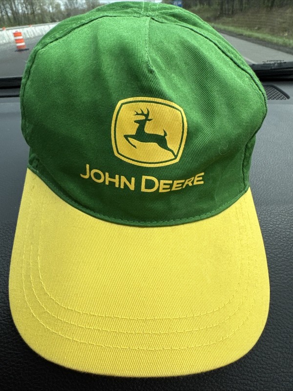 John Deere Mens Snapback Hat 2005 Baseball Cap Green With Yellow Bill Farmer