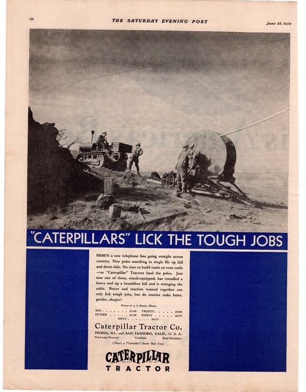 1930 Vintage Caterpillar Tractors Lick the Tough Jobs Single Page Print Ad