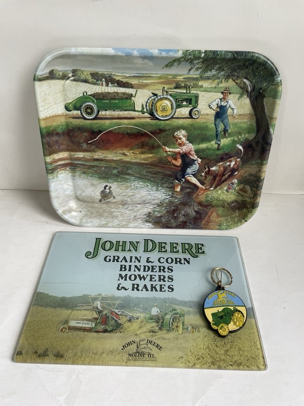 Collectible John Deere Tray /glass Decoration And Key Chain (H)