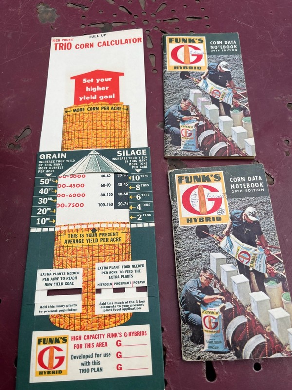 Vintage 1967 Funk’s G Hybrid Trio Corn Calculator and Data Notebooks