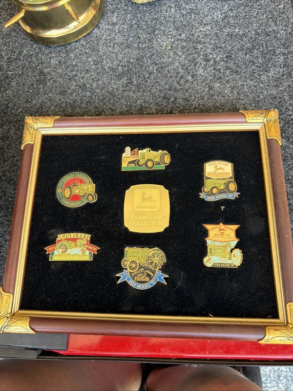 Franklin Mint John Deere Enamel Pin Collection Framed 10.5×8.5 Inches Used