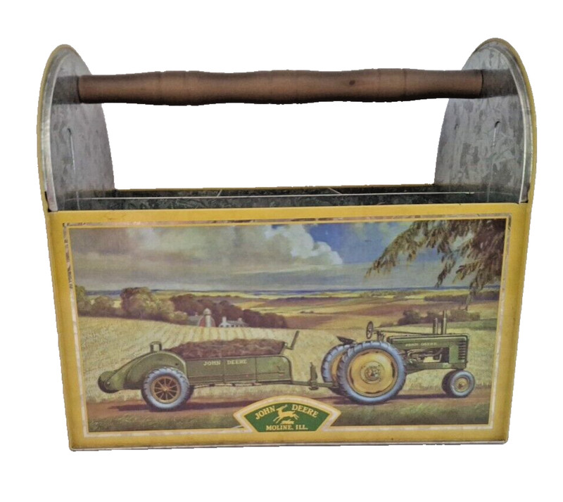 Vintage John Deere Metal Utensil Caddy Wooden Handle The Tin Box Company