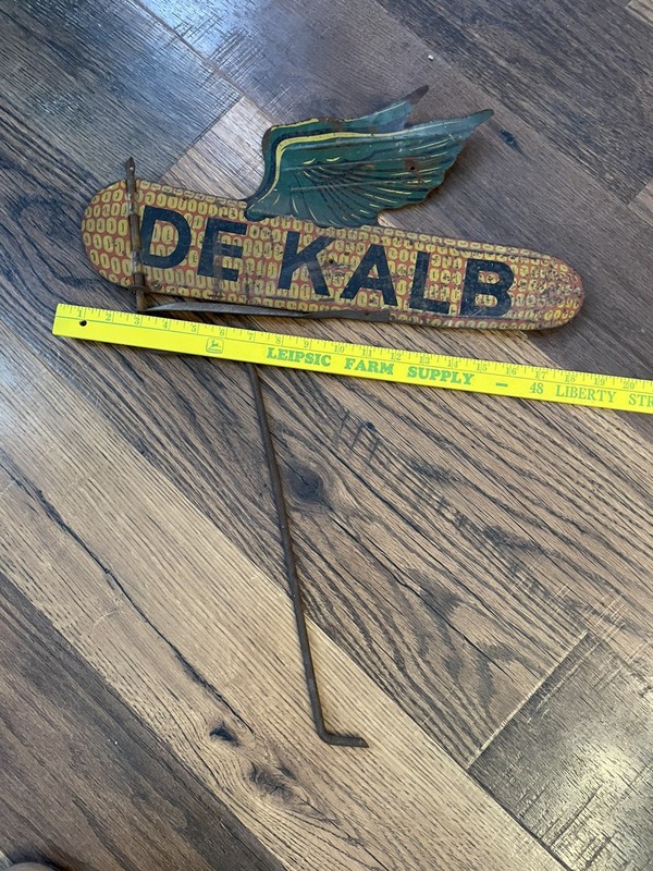 VINTAGE DeKalb Metal Flying Ear of Seed Corn Farm Advertising Weathervane Sign