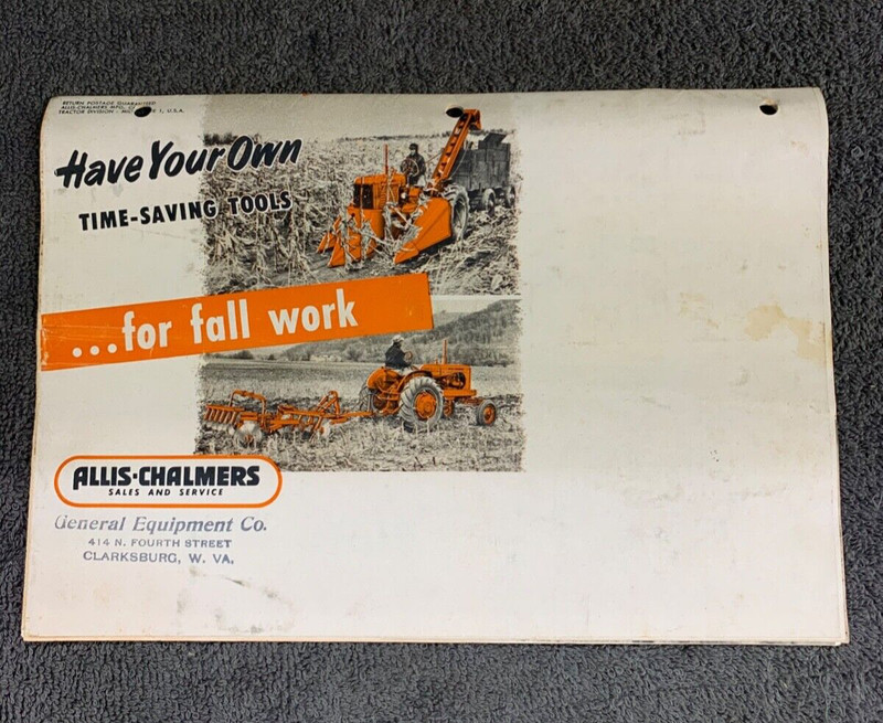 VINTAGE ALLIS-CHALMERS MAILER BROCHURE “TOOLS FOR FALL WORK” TRACTOR FARM AD