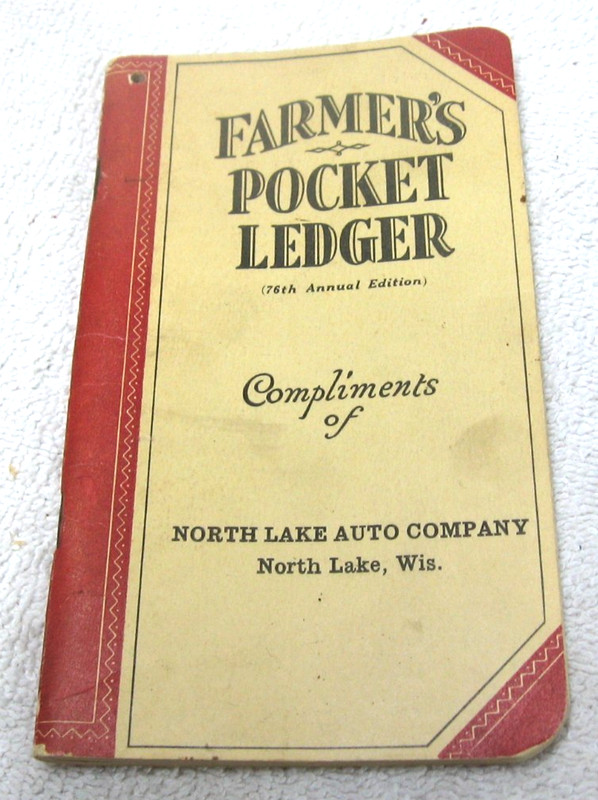 1942 -1943 JOHN DEERE POCKET LEDGER BROCHURE NORTH LAKE AUTO CO NORTH LAKE WI