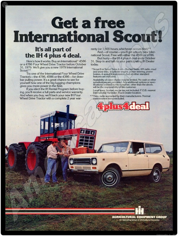 1979 International Harvester NEW Metal Sign: IH Scout Free w/ Model 4786 Tractor