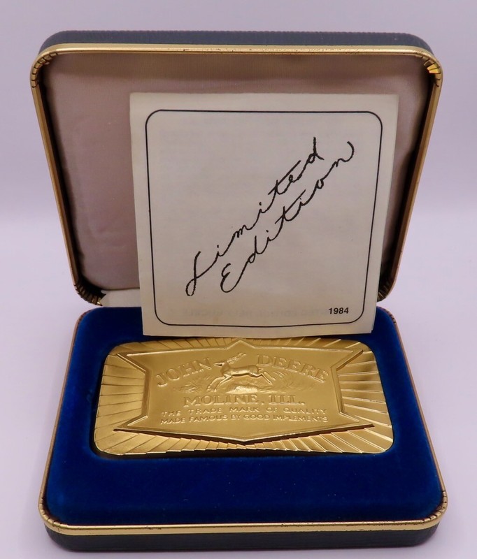 1986 JOHN DEERE Gold Plated 1936 Trademark Belt Buckle