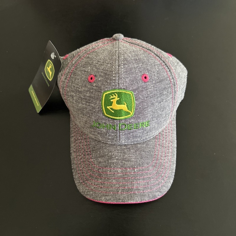 John Deere Baseball Hat (Ladies Size Adjustable Back Strap) Gray Cap/Pink Trim