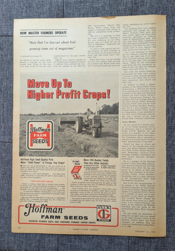 Hoffman Farm Seeds Vintage Advertising 1968