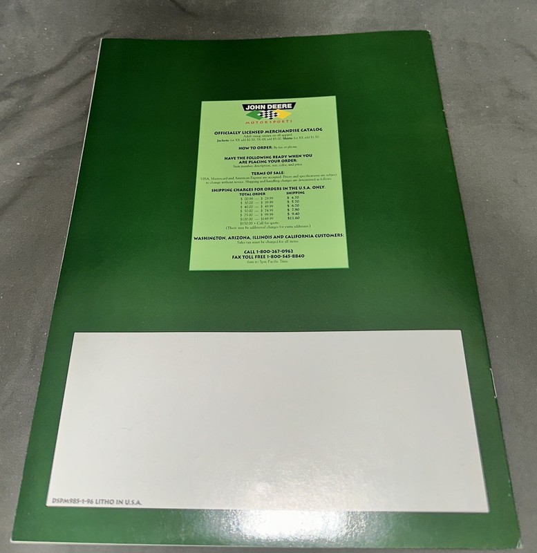 John Deere Motorsports Nascar Merchandise Catalog - 1996 gallery