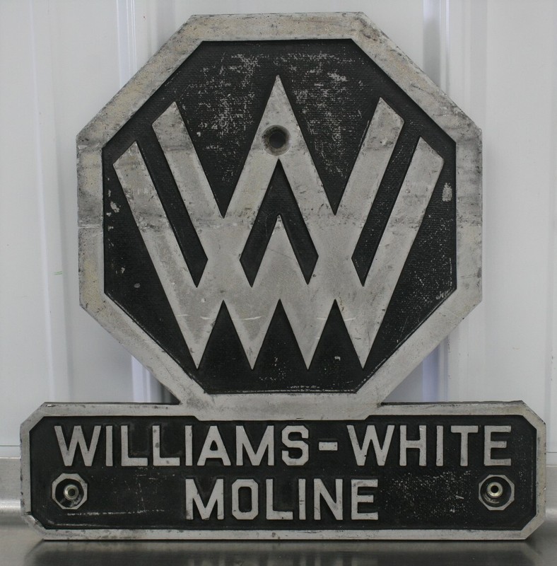 Heavy Aluminum William’s White Moline Sign Equipment Plate 15″ x 15″ RARE UNIQUE