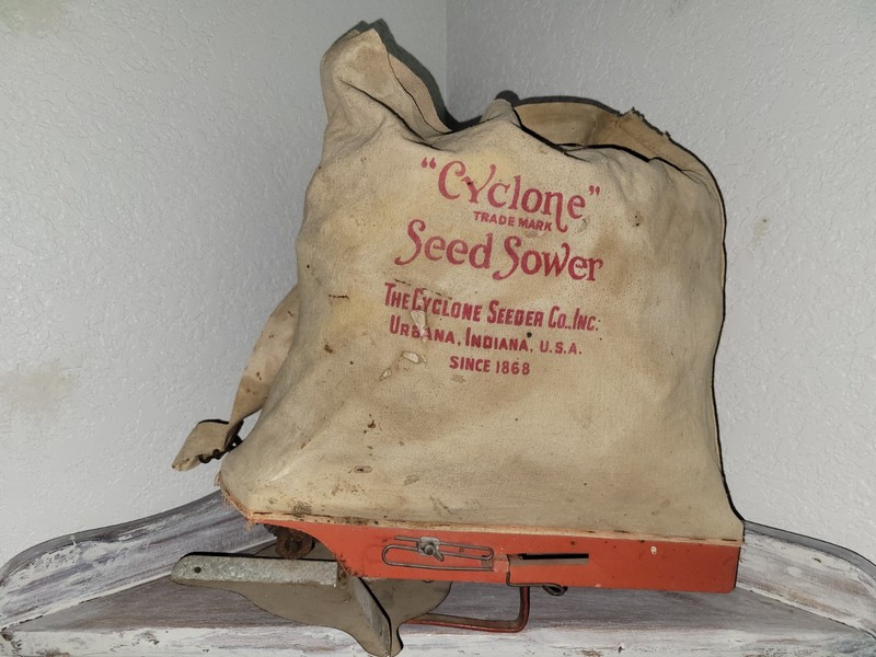 Vintage Cyclone Trademark Seed Sower Hand Crank Urbana, Indiana, USA.