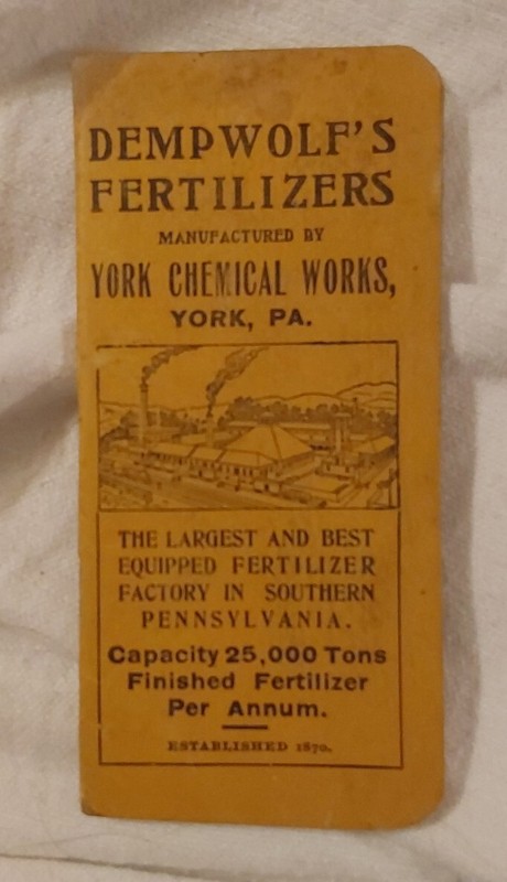 Vintage Old Notebook DEMP WOLF’S FERTILIZERS of York Chemical Works Pennsylvania