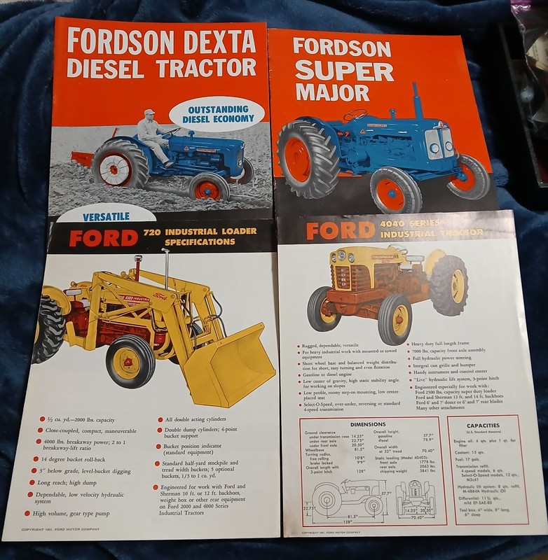 Lot of 4 1950s Ford Fordson Super Major Diesel Tractor 4040 + Sales Brochures