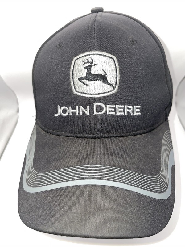 JOHN DEERE Baseball Hat Cap Adjustable Black Farm Embroidered Striped
