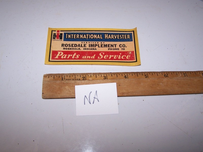 1947 ROSEDALE INDIANA IMPLEMENT CO Meyercord Decal INTERNATIONAL HARVESTER IH-NA