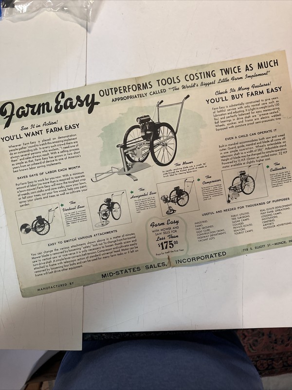 FARM EASY PRODUCTS MUNCIE INDIANA ORIGINAL BROCHURE MODEL C-1 BRUSH MOWER Scarce gallery